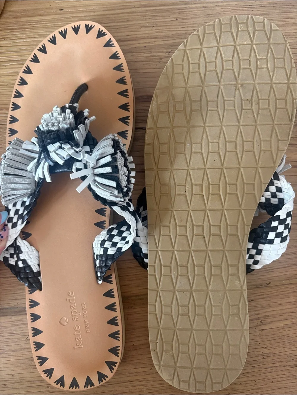 kate spade Black & White Braided Floral Toe-Post Sandals